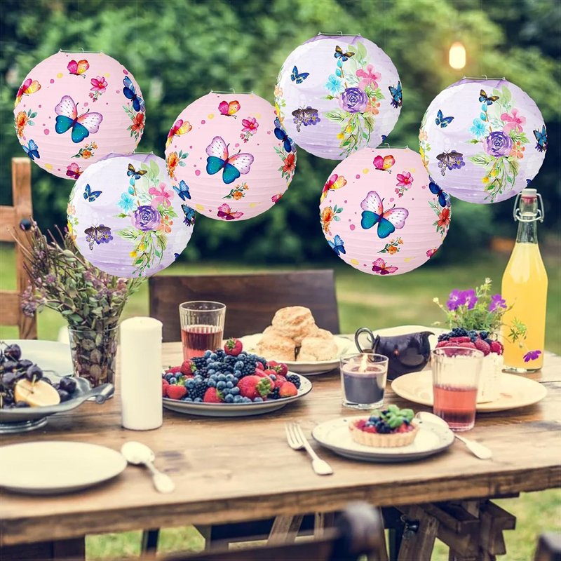 ML251243-6-Pack-Butterfly-&-Floral-Paper-Lanterns-12-Inch-(Pink-&-Purple)---Reusable-Hanging-Decor-for-Birthday,-Baby-Shower-&-Indoor-Outdoor-Garden-Party-Setup-usage-scene2