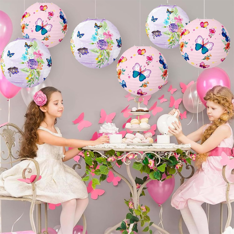 ML251243-6-Pack-Butterfly-&-Floral-Paper-Lanterns-12-Inch-(Pink-&-Purple)---Reusable-Hanging-Decor-for-Birthday,-Baby-Shower-&-Indoor-Outdoor-Garden-Party-Setup-usage-scene5