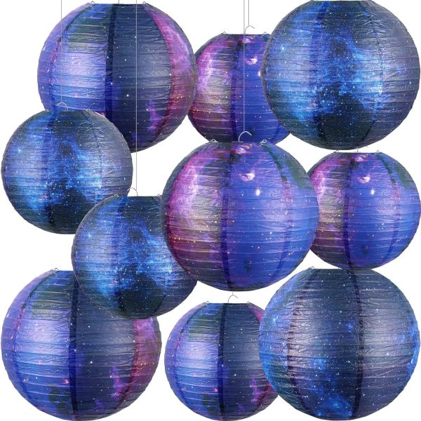 10-Pack Space Galaxy Paper Lanterns (8 & 12 Inches) - Starry-Themed Hanging Decor for Kids’ Birthday, Space Party & Indoor/Outdoor Room Setup
