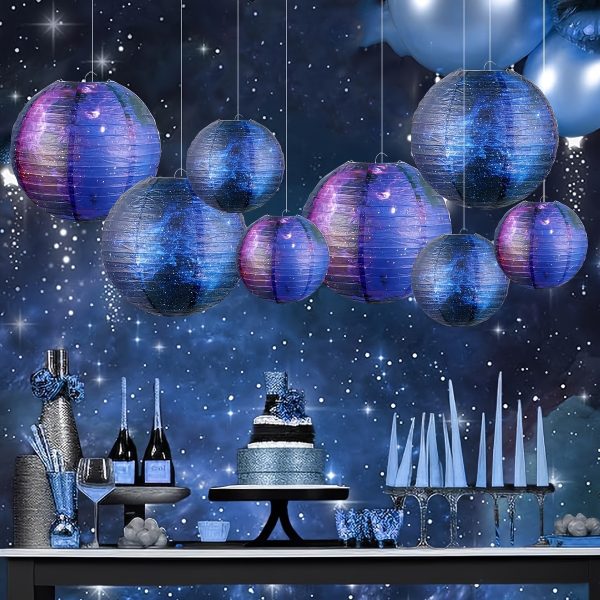 ML251244 8-Pack Space Galaxy Paper Lanterns (8 & 12 Inches) - Starry-Themed Hanging Decor for Kids’ Birthday, Space Party & Indoor:Outdoor Room Setup usage scene3