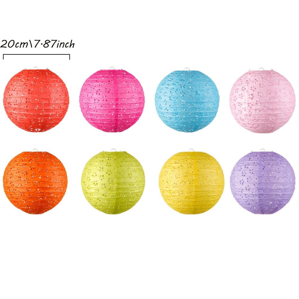 ML251246 8-Pack Hollowed-Out Asian Japanese Paper Lanterns（8-Inch） - Colorful Festive Hanging Decor for Lunar New Year, Indoor:Outdoor Parties & Home Decor principal view