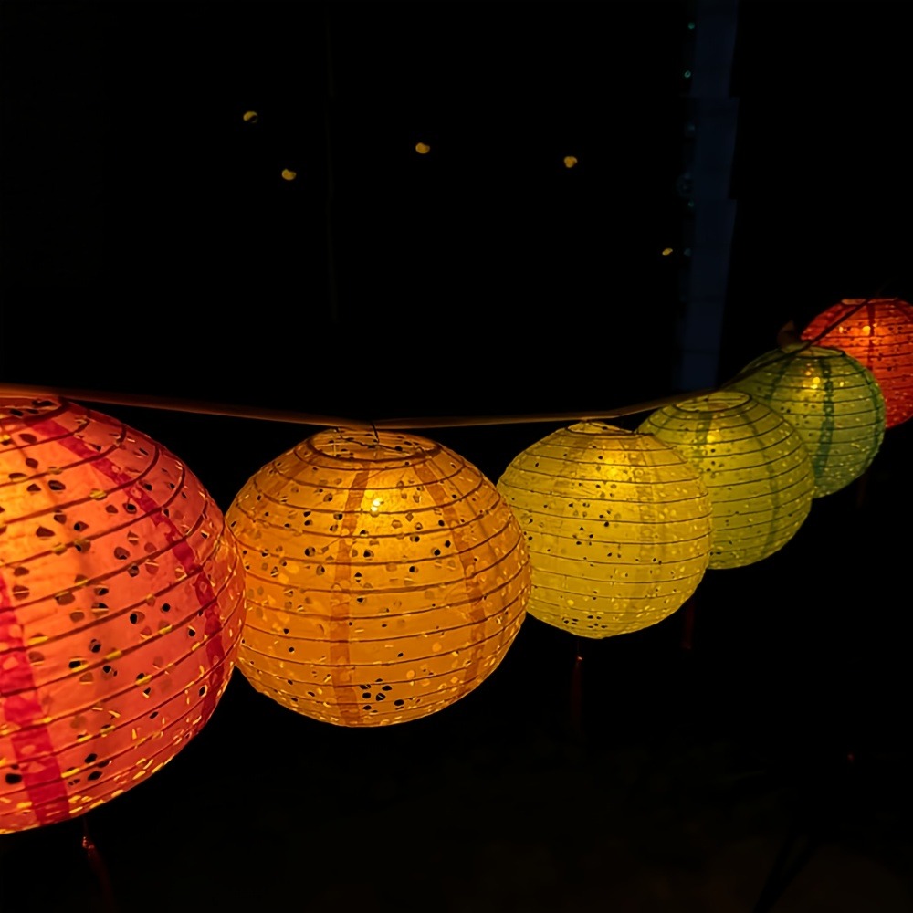 ML251246 8-Pack Hollowed-Out Asian Japanese Paper Lanterns（8-Inch） - Colorful Festive Hanging Decor for Lunar New Year, Indoor:Outdoor Parties & Home Decor side view