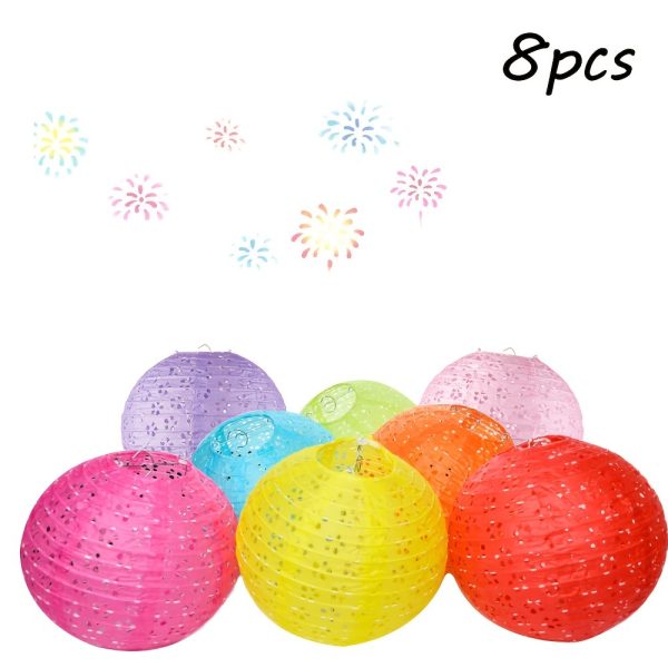 ML251246 8-Pack Hollowed-Out Asian Japanese Paper Lanterns（8-Inch） - Colorful Festive Hanging Decor for Lunar New Year, Indoor:Outdoor Parties & Home Decor sku