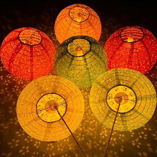 ML251246 8-Pack Hollowed-Out Asian Japanese Paper Lanterns（8-Inch） - Colorful Festive Hanging Decor for Lunar New Year, Indoor:Outdoor Parties & Home Decor top view