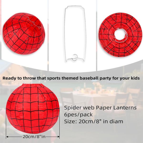 ML251257-6-Pack-Spider-Web-Themed-Paper-Lanterns-DIY-Kit-(8-Inch,-Red-Grid-Pattern-Design),-Festive-Hanging-Decor-for-Indoor-Outdoor-Kids-Birthday-&-Party-Event-Setup-size