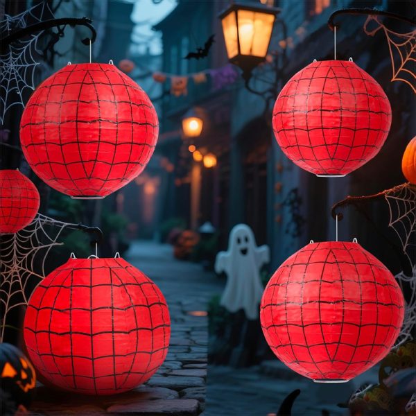 ML251257-6-Pack-Spider-Web-Themed-Paper-Lanterns-DIY-Kit-(8-Inch,-Red-Grid-Pattern-Design),-Festive-Hanging-Decor-for-Indoor-Outdoor-Kids-Birthday-&-Party-Event-Setup-usage-scene2