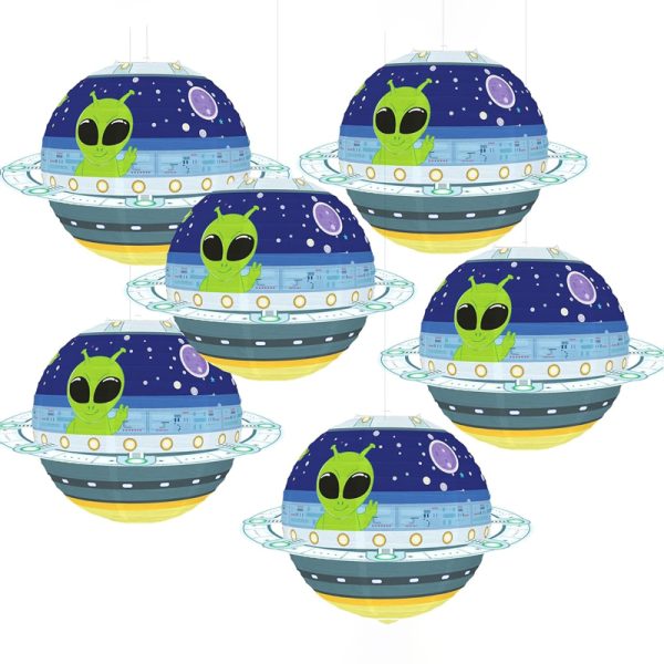 10-Pack Outer Space Planet Paper Lanterns DIY Kit (13.5-Inch, Alien Theme Design), Festive Hanging Decor for Indoor/Outdoor Kids Birthday, Classroom & Bedroom Event Setup