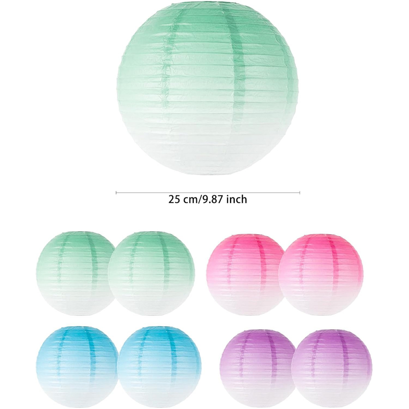 8-Pack Round Gradient Paper Lanterns DIY Kit (10-Inch, Pastel Color Design), Festive Hanging Decor for Indoor/Outdoor Baby Shower, Birthday & Wedding Event Setup - Image 6