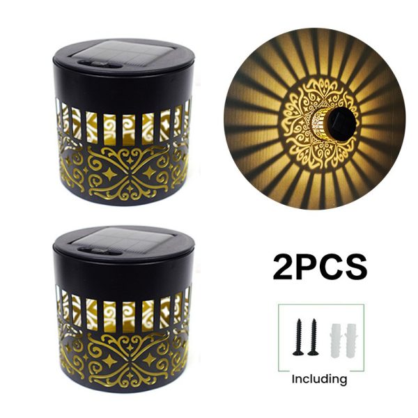 ML260106-2-Pack-Solar-Mandala-Fence-Lights,-Waterproof-Metal-Outdoor-Wall-Lights-with-Projection-Pattern,-Decorative-Step-&-Deck-Lights-for-Garden,-Patio-&-Backyard-Package-includes