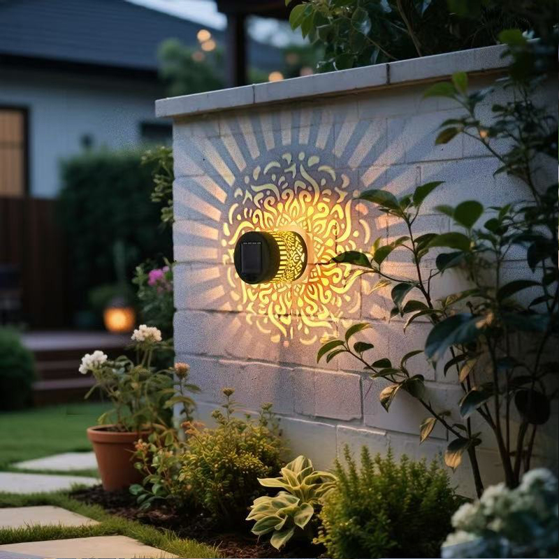 ML260106-2-Pack-Solar-Mandala-Fence-Lights,-Waterproof-Metal-Outdoor-Wall-Lights-with-Projection-Pattern,-Decorative-Step-&-Deck-Lights-for-Garden,-Patio-&-Backyard-usage-scene