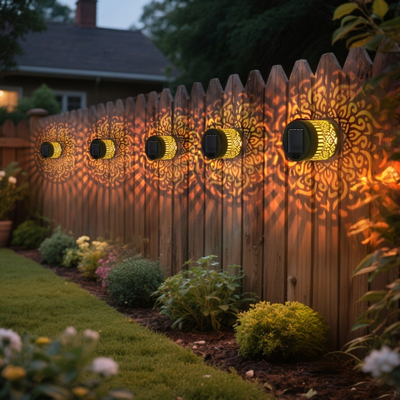 2-Pack Solar Mandala Fence Lights, Waterproof Metal Outdoor Wall Lights with Projection Pattern, Decorative Step & Deck Lights for Garden, Patio & Backyard - Image 4