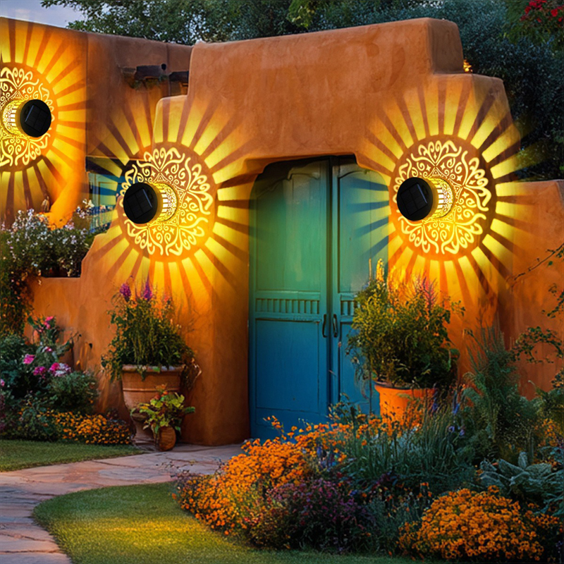 2-Pack Solar Mandala Fence Lights, Waterproof Metal Outdoor Wall Lights with Projection Pattern, Decorative Step & Deck Lights for Garden, Patio & Backyard - Image 3