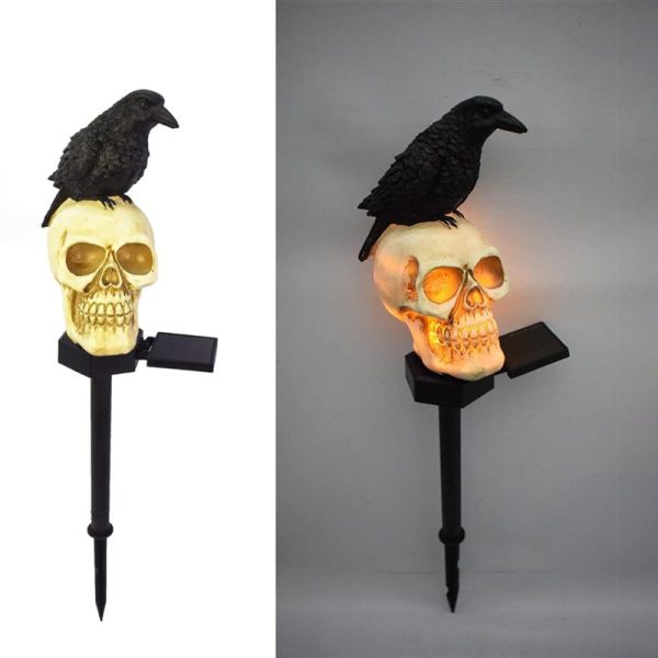 ML260108-1-Pack-Solar-Powered-Crow-Skull-Stake-Light--Outdoor-Halloween-Atmosphere-Decor,-Waterproof-Resin-LED-Landscape-Light-for-Yard-&-Garden-right-view