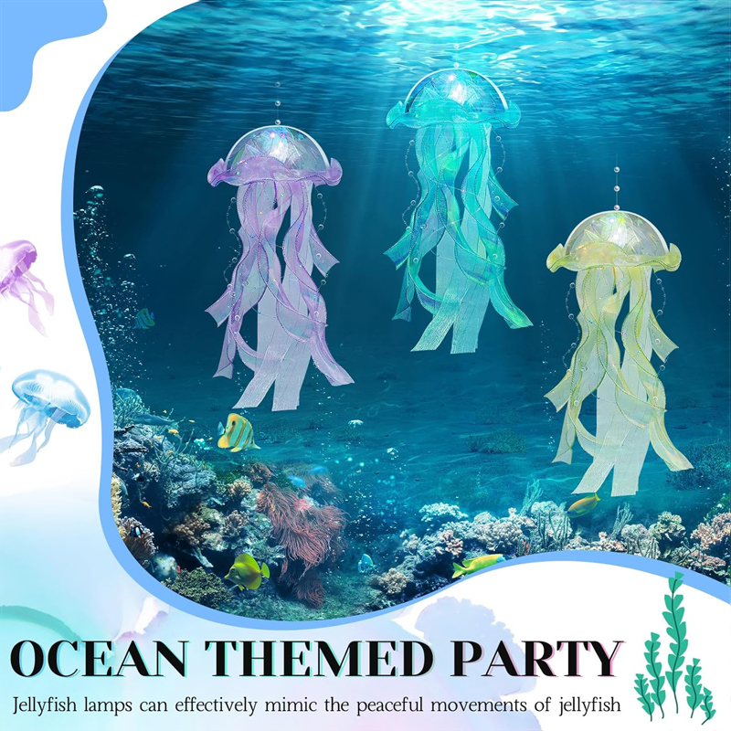 ML260110 3-Pack-Iridescent-Jellyfish-Hanging-Lamp-Kit-Laser-Effect-LED-Lanterns-for-Under-Sea-Themed-Party,-Mermaid-Wedding,-Birthday-&-Bedroom-Decor-front-view
