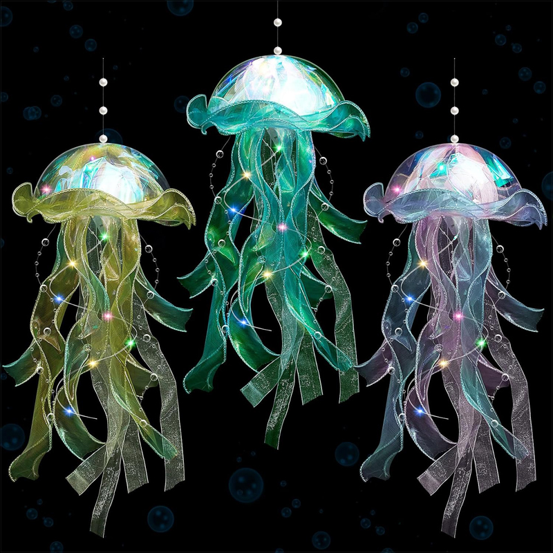 ML260110 3-Pack-Iridescent-Jellyfish-Hanging-Lamp-Kit-Laser-Effect-LED-Lanterns-for-Under-Sea-Themed-Party,-Mermaid-Wedding,-Birthday-&-Bedroom-Decor-sku