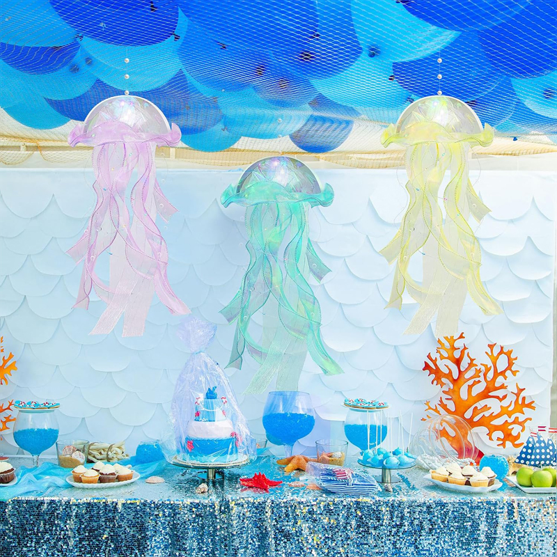 ML260110 3-Pack-Iridescent-Jellyfish-Hanging-Lamp-Kit-Laser-Effect-LED-Lanterns-for-Under-Sea-Themed-Party,-Mermaid-Wedding,-Birthday-&-Bedroom-Decor-usage-scene