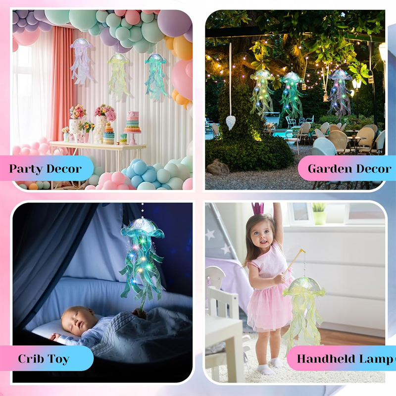 ML260110 3-Pack-Iridescent-Jellyfish-Hanging-Lamp-Kit-Laser-Effect-LED-Lanterns-for-Under-Sea-Themed-Party,-Mermaid-Wedding,-Birthday-&-Bedroom-Decor-usage-scene1